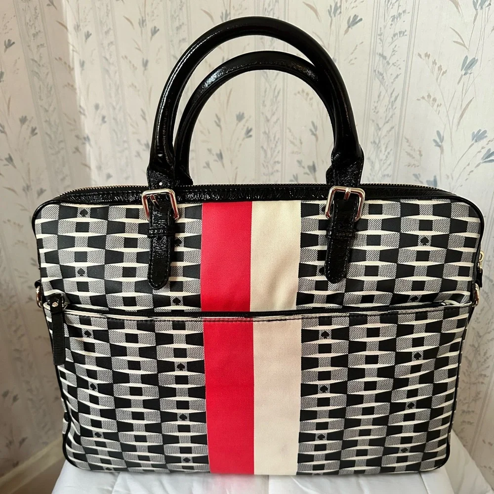 Kate Spade Checkered Laptop Bag with Red Storybook Lining